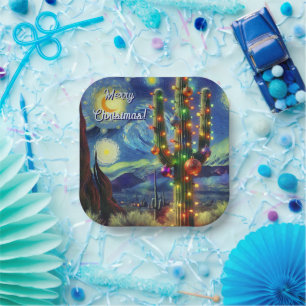 Weihnachten in der Wüste Saguaro Cactus Magnet Pappteller