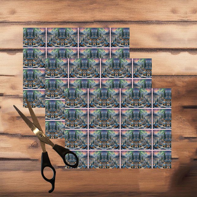 Weihnachten in einem Bergdorf, Polarlichter Seidenpapier (Von Creator hochgeladen)