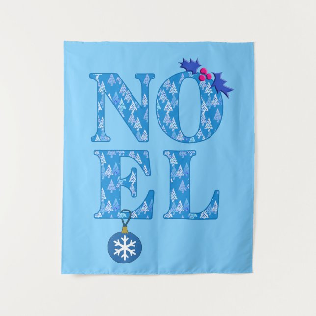 WEIHNACHTEN in einem Bluweihnachtsbaummuster Wandteppich (Vorderseite)