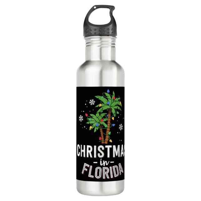 Weihnachten in Florida Deck Die Palmen Familie Va Edelstahlflasche (Vorderseite)