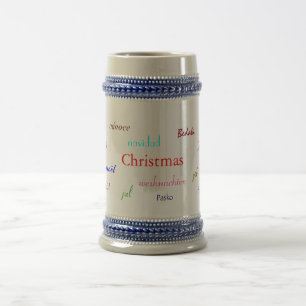 Weihnachten in Grau und Blau um die Welt Bierglas