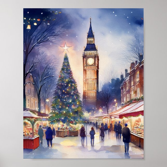 Weihnachten in London Wasserfarbe Poster (Vorne)