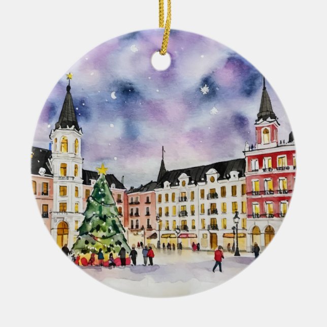 Weihnachten in Madrid Spanien Wasserfarbe Keramik Ornament (Vorne)