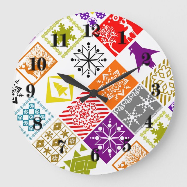 Weihnachten in mehreren Farben Große Wanduhr (Vorderseite)
