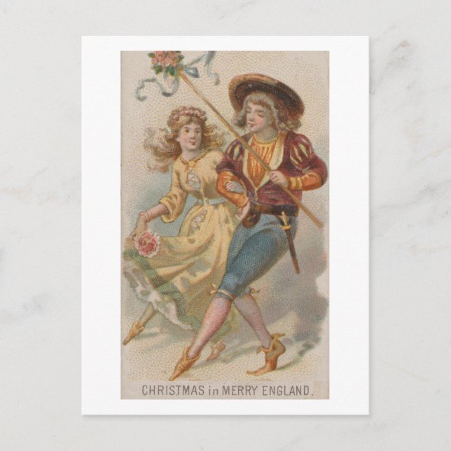 Weihnachten in Merry England Vintag 1890er Postkarte (Vorderseite)