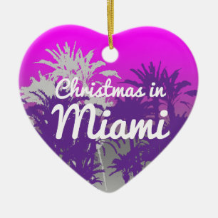 Weihnachten in Miami Lila, rosa Palmenbaumdrucke Keramik Ornament