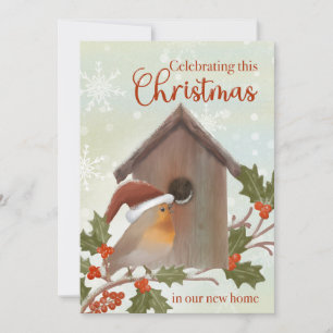 Weihnachten in neuem Zuhause Vogel und Vogelhaus Karte