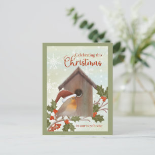 Weihnachten in neuem Zuhause Vogel und Vogelhaus Postkarte