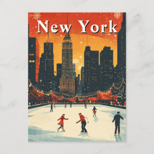 Weihnachten in New York Eislaufen Retro Postkarte