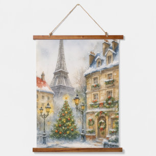 Weihnachten in Paris Wandteppich – Aquarell Mit Holzrahmen