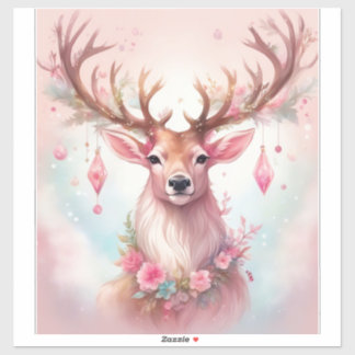 Weihnachten in pink: Rentier mit rosa Weihnachtssc Aufkleber