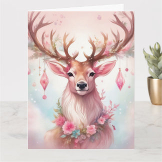 Weihnachten in pink: Rentier mit rosa Weihnachtssc Karte