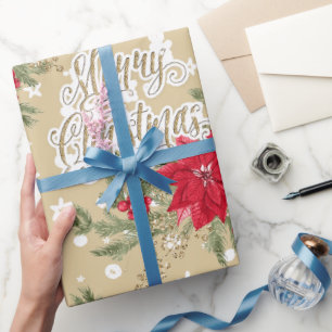 Weihnachten in Poinsettia und Holly Berries Geschenkpapier