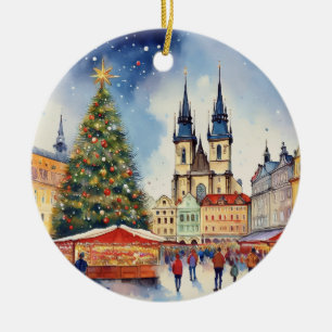 Weihnachten in Prag Tschechien Wasserfarbe Keramik Ornament