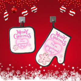 Weihnachten in Rosa Ich bin auf Gingerbread Duty W Ofenhandschuh & Topflappen-Set