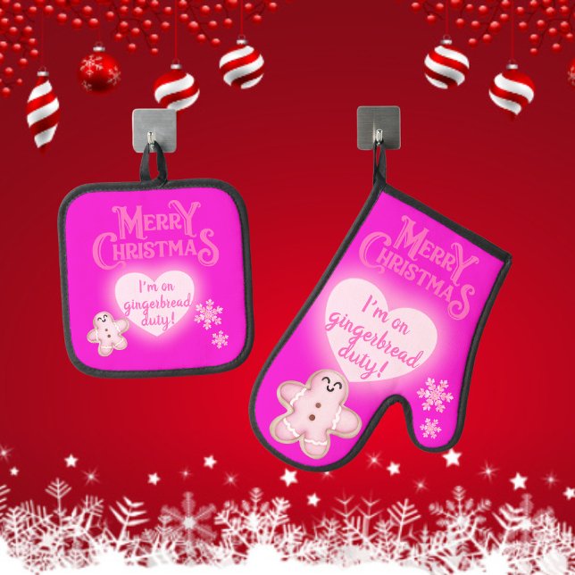 Weihnachten in Rosa Ich bin auf Gingerbread Zwingr Ofenhandschuh & Topflappen-Set (Von Creator hochgeladen)
