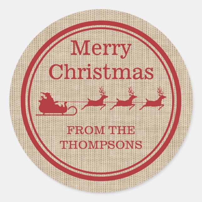 Weihnachten in Rot und Beige und individueller Tex Runder Aufkleber (Vorderseite)