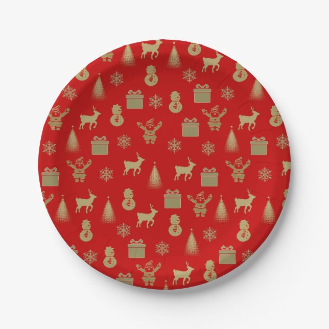 Weihnachten in Rot und Gold Pappteller (Vorderseite)
