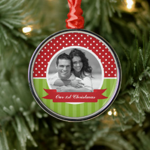 Weihnachten in Rot und Grün des Fotos Silbernes Ornament