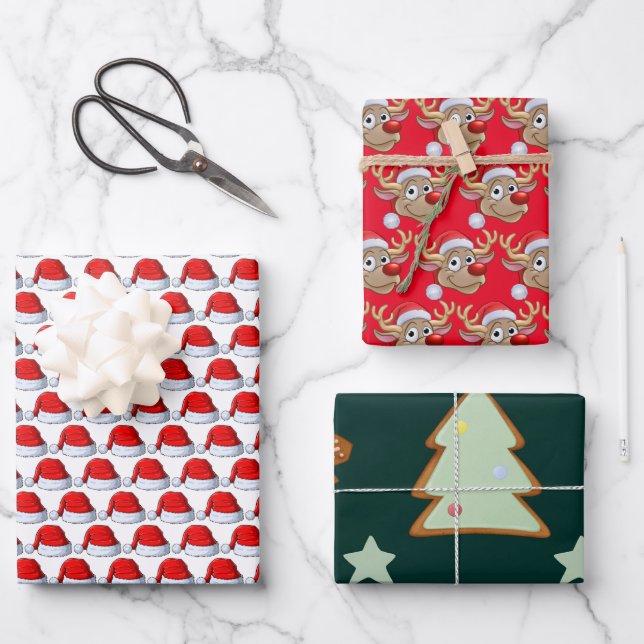 Weihnachten in Rot und Grün Geschenkpapier Set (Vorderseite)
