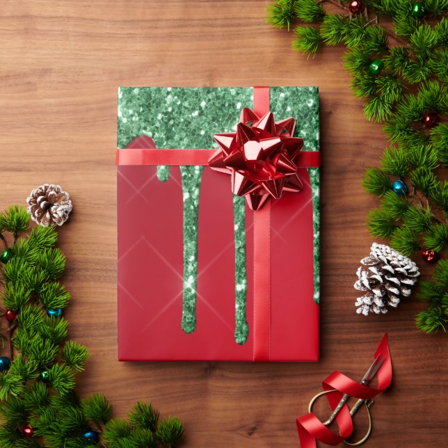 Weihnachten in Rot und Grün Glitzer Geschenkpapier (Feiertagsgeschenk)