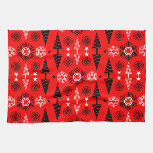 Weihnachten in Rot und Schwarz Geschirrtuch