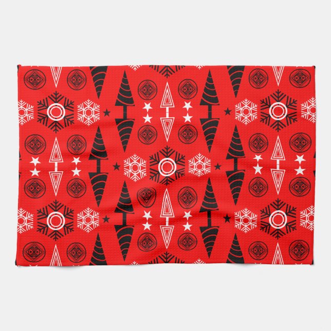 Weihnachten in Rot und Schwarz Geschirrtuch (Horizontal)