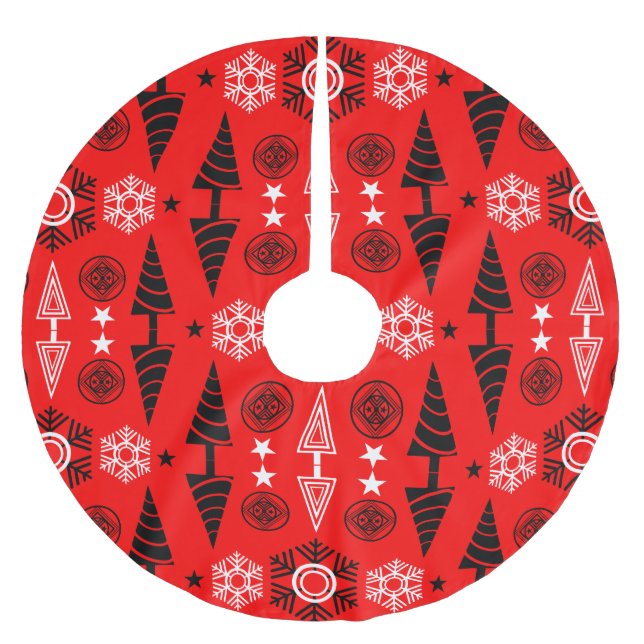 Weihnachten in Rot und Schwarz Polyester Weihnachtsbaumdecke (Vorderseite)