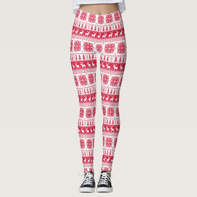 Weihnachten in Rot und Weiß Leggings (Vorderseite)