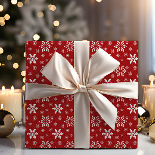 Weihnachten in Rot und Weiß mit Schneeflocken Geschenkpapier