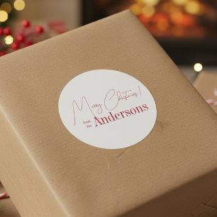 Weihnachten in Rot und Weiß von Familienname Runder Aufkleber