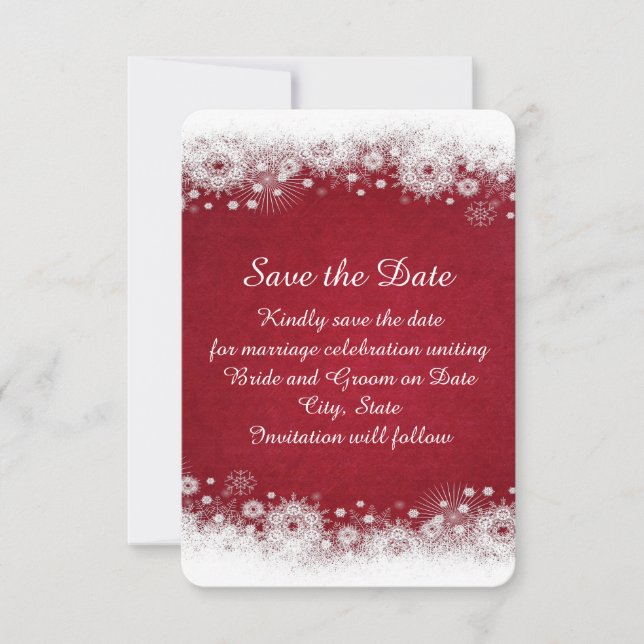Weihnachten in Rot Weiße Schneeflocken Datum vorme Save The Date (Vorderseite)