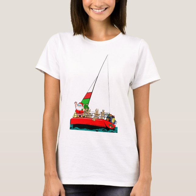 Weihnachten in Sailboat Ich würde lieber segeln T-Shirt (Vorderseite)