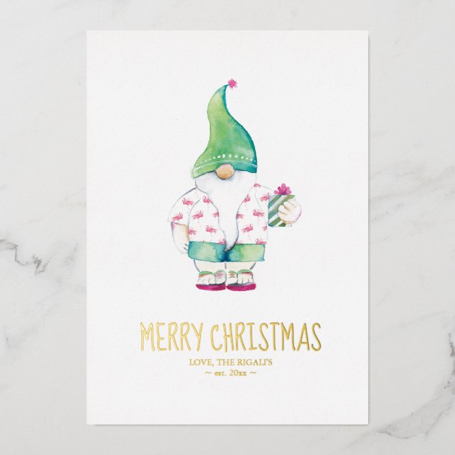 Weihnachten in Sand Santa Watercolor Folien Feiertagskarte (Vorderseite)