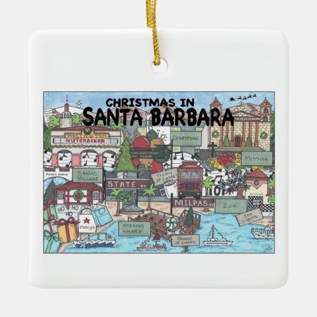 Weihnachten in Santa Barbara Keramikornament (Vorderseite)
