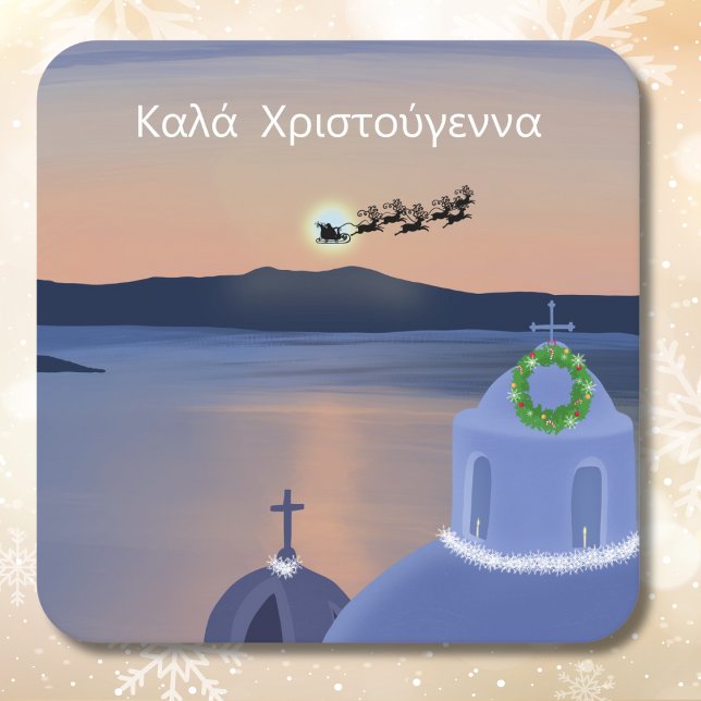 Weihnachten in Santorin, Griechenland mit Santa Rechteckiger Pappuntersetzer (Von Creator hochgeladen)