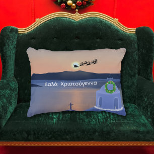 Weihnachten in Santorini, Griechenland mit Santa Dekokissen