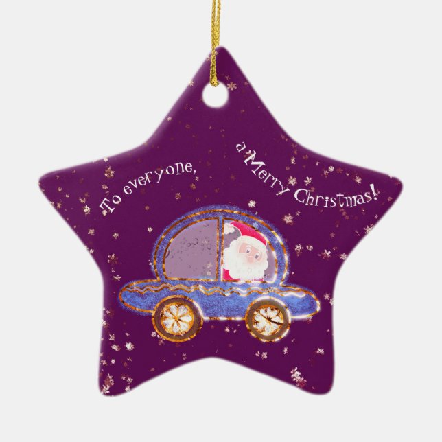 Weihnachten in seinem Auto Keramik Ornament (Vorne)