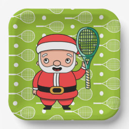 Weihnachten in Tennis mit dem Weihnachtsmann im Pa Pappteller