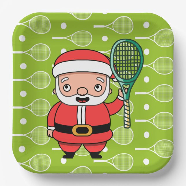 Weihnachten in Tennis mit dem Weihnachtsmann im Pa Pappteller (Vorderseite)