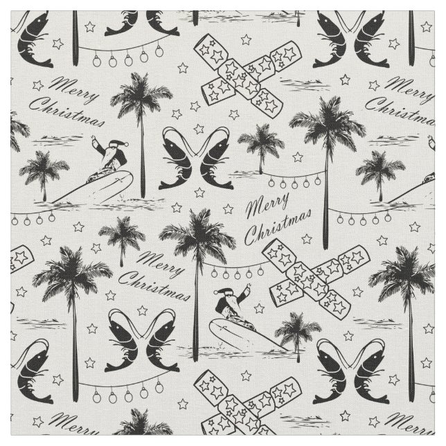 Weihnachten in Tropical Australia Black Toile  Stoff (Nahaufnahme)
