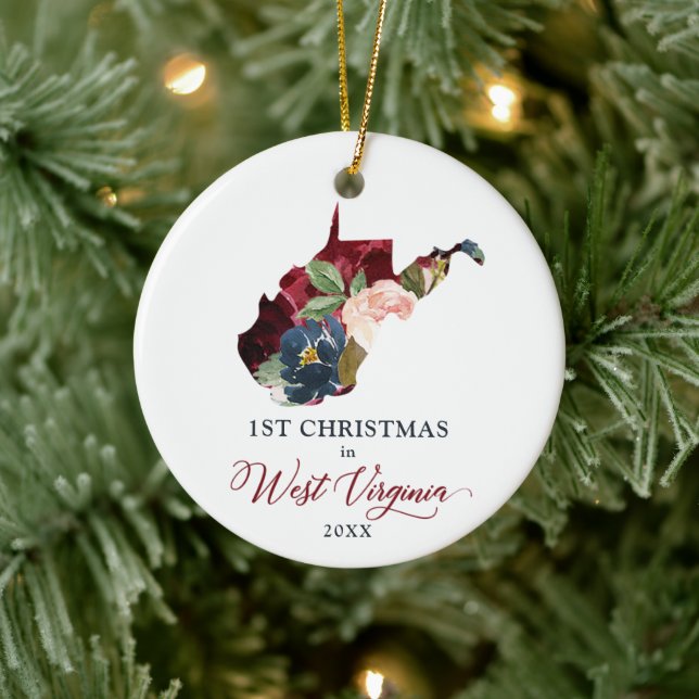 Weihnachten in West Virginia Personalisiert Keramik Ornament (Baum)
