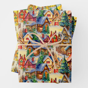 Weihnachten in Whimsical Village in verschiedenen Geschenkpapier Set