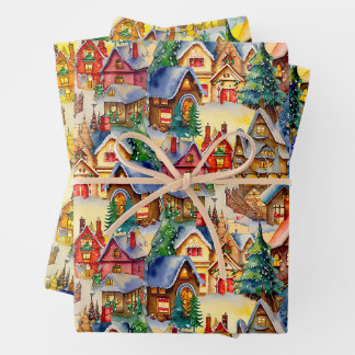 Weihnachten in Whimsical Village in verschiedenen Geschenkpapier Set