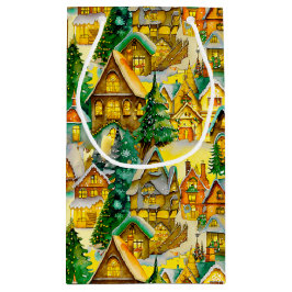 Weihnachten in Whimsical Village Wasserfarbmuster Kleine Geschenktüte