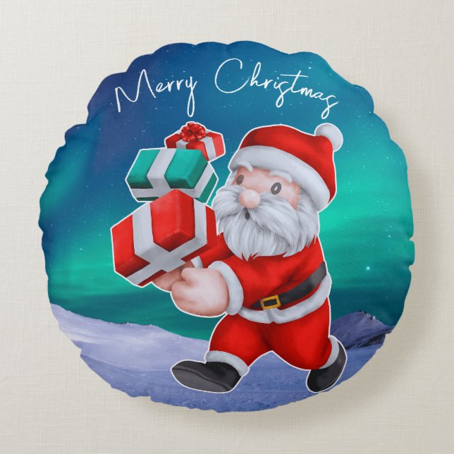 Weihnachten ist auf dem Weg nach Nordlichter Weihn Rundes Kissen (Vorderseite)