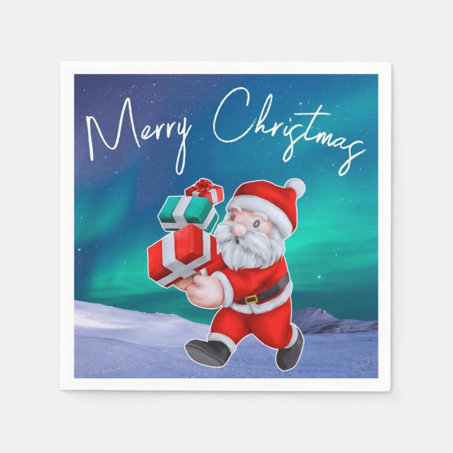 Weihnachten ist auf dem Weg nach Nordlichter Weihn Serviette (Vorderseite)