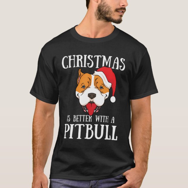 Weihnachten ist besser mit einem Pitbuli Hund Weih T-Shirt (Vorderseite)