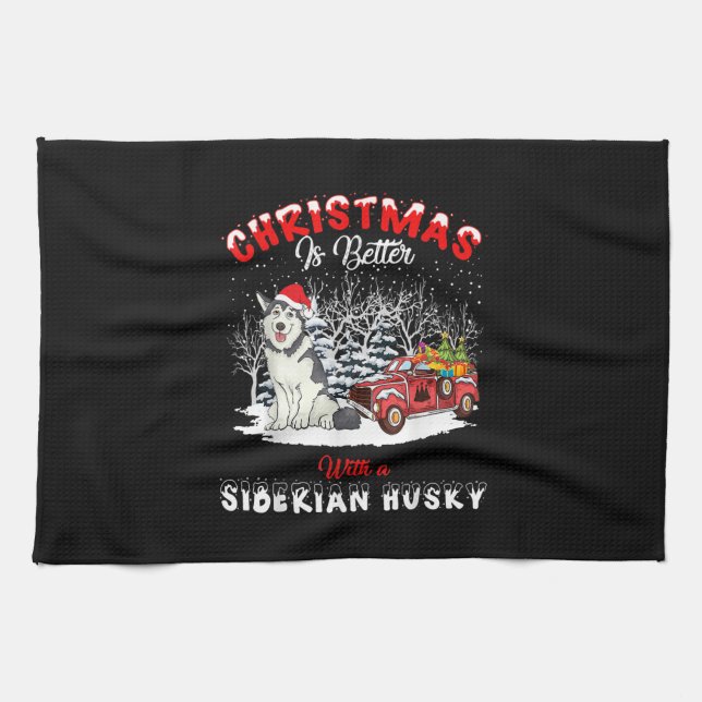 Weihnachten ist besser mit Hund | Husky Eigentümer Geschirrtuch (Horizontal)