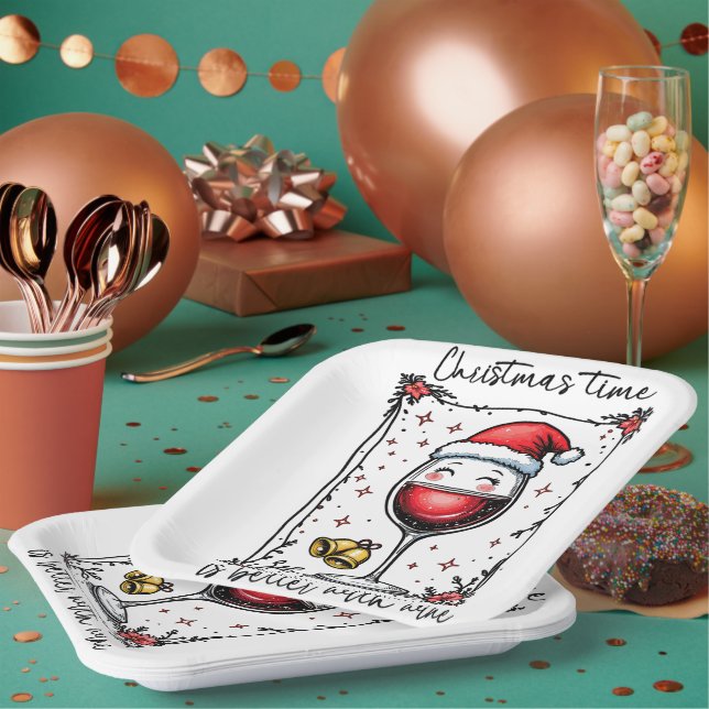 Weihnachten ist besser mit Wein Pappteller (Multi)